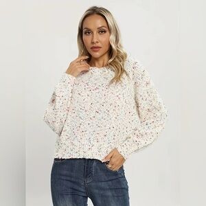 White Confetti Pullover Sweater Oversized  Size S\Medium will fit a large